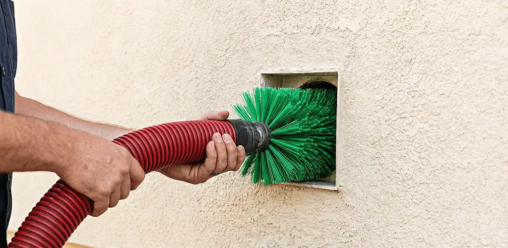 Air duct cleaning brush removing debris from a vent opening in Marietta, GA