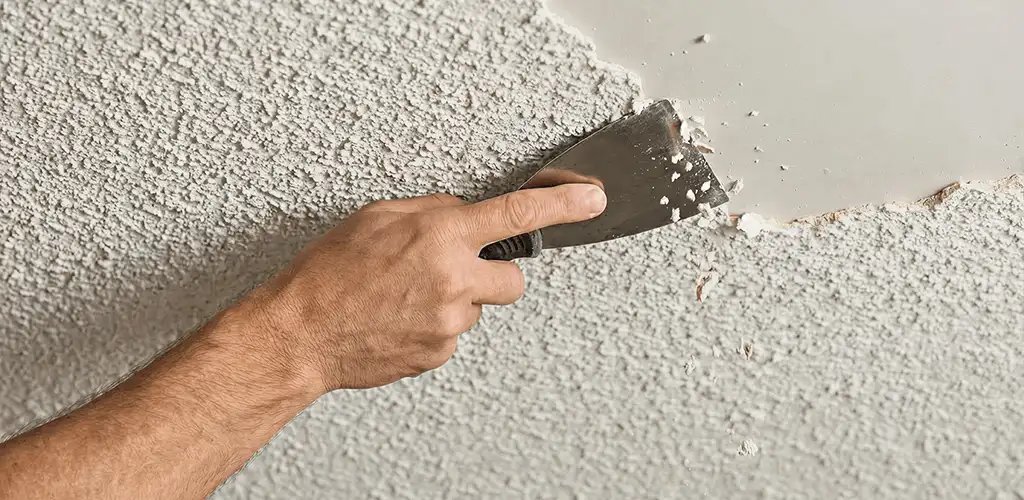 Popcorn ceiling removal scraping off textured ceiling finish in Marietta, GA