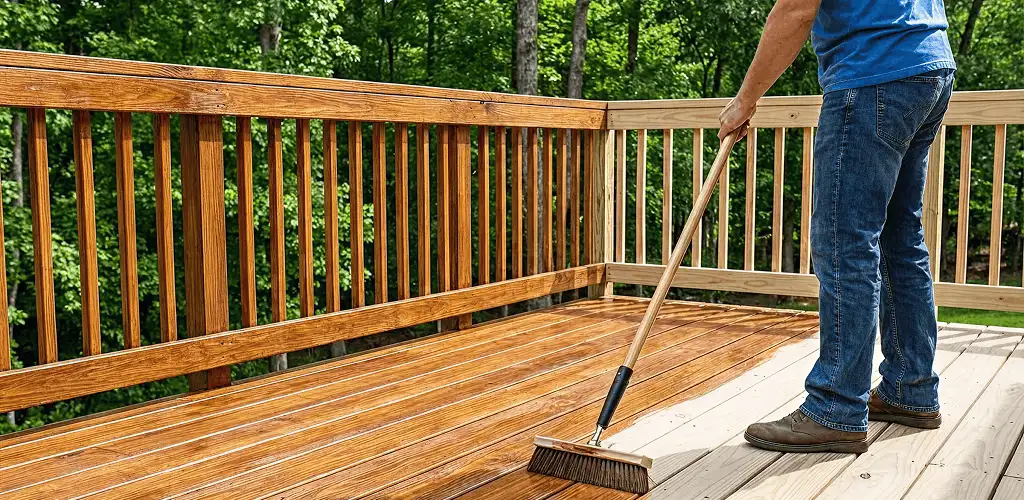 Deck staining and sealing application on a wood deck in Marietta, GA