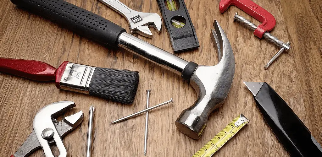 Handyman tools laid out for home repair and maintenance work in Marietta, GA