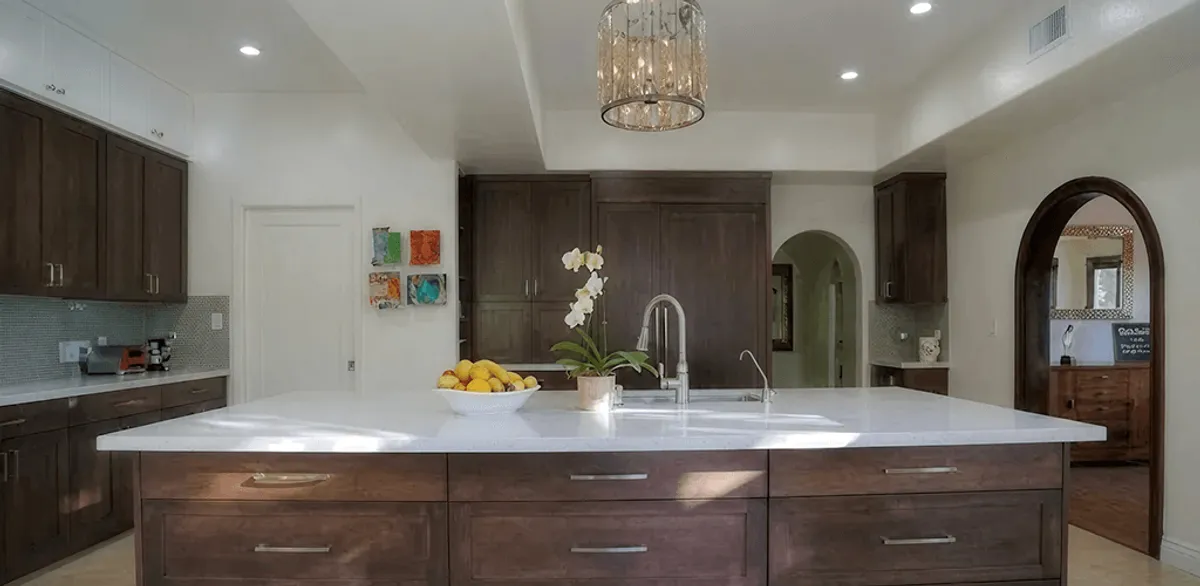 Cabinet refacing project with updated kitchen cabinets and island in Marietta, GA