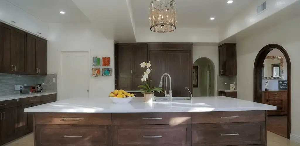 Cabinet refacing project with updated kitchen cabinets and island in Marietta, GA